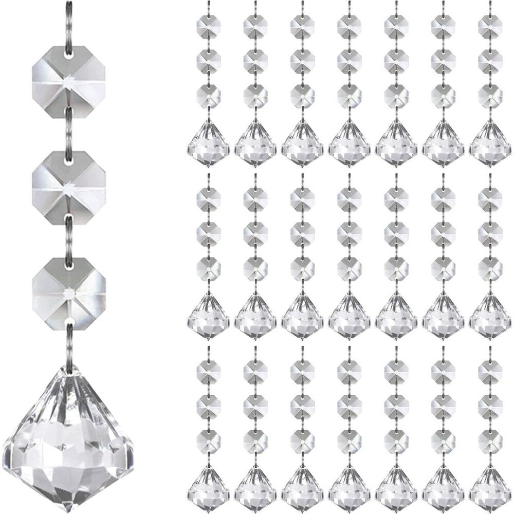 30pk Crystal Ornaments Christmas Tree Diamond Acrylic Hanging Crystals Decor